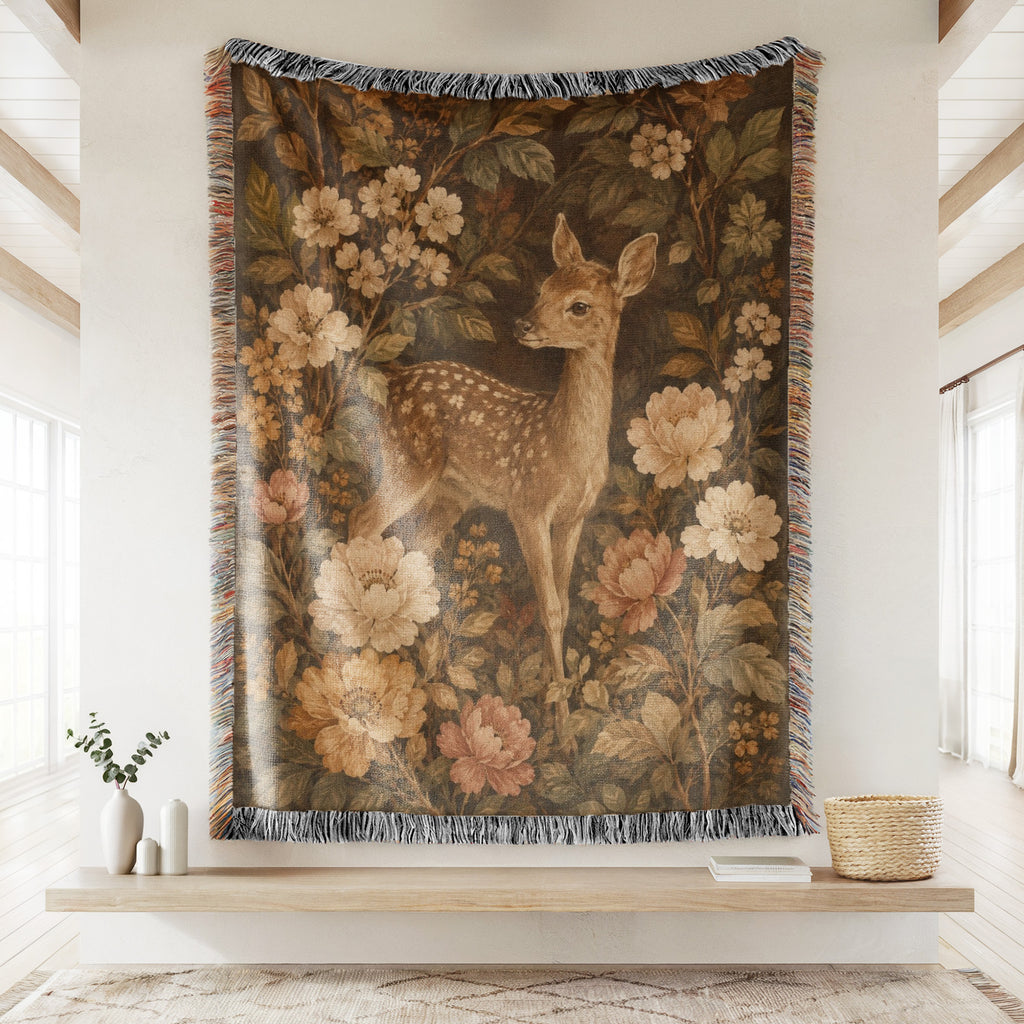 Autumn Fawn Floral Blanket