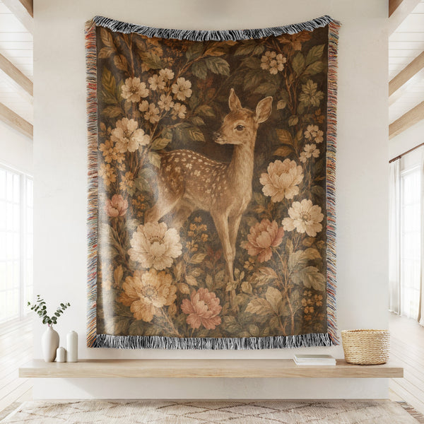 Autumn Fawn Floral Blanket