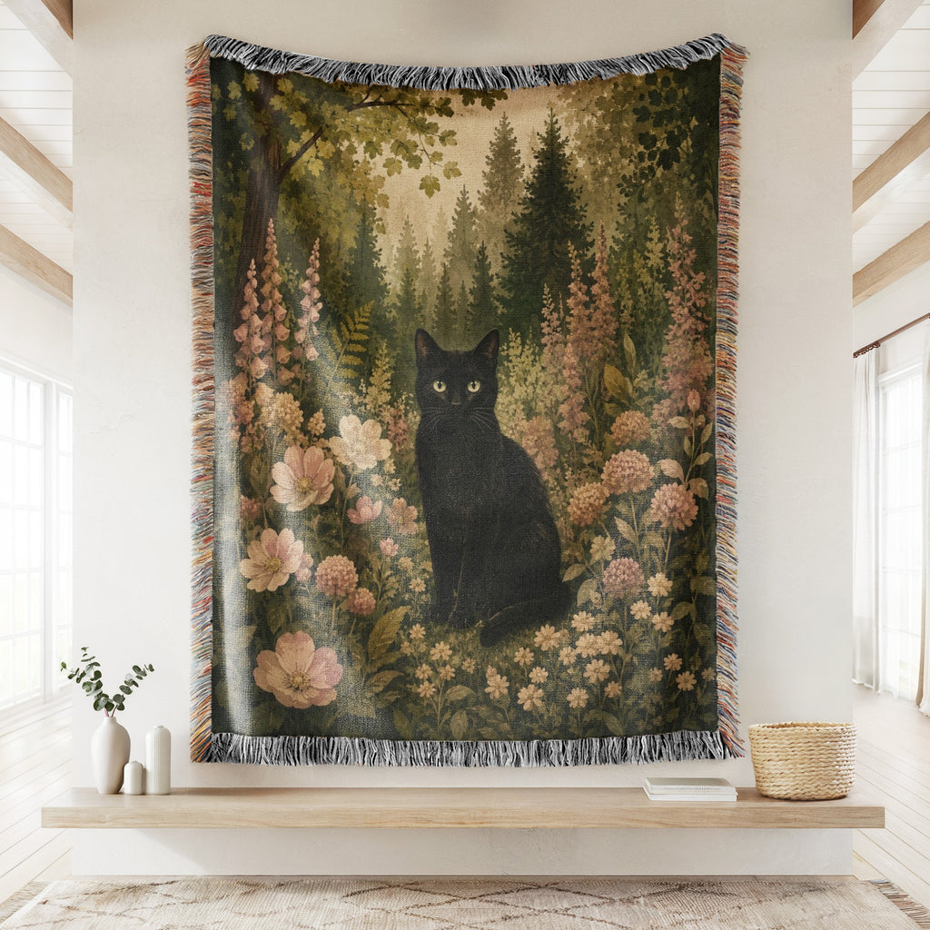 Enchanted Meadow Black Cat Blanket