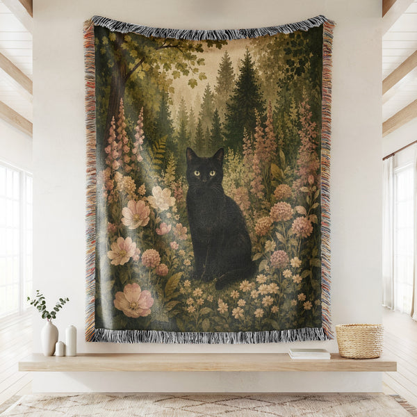 Enchanted Meadow Black Cat Blanket