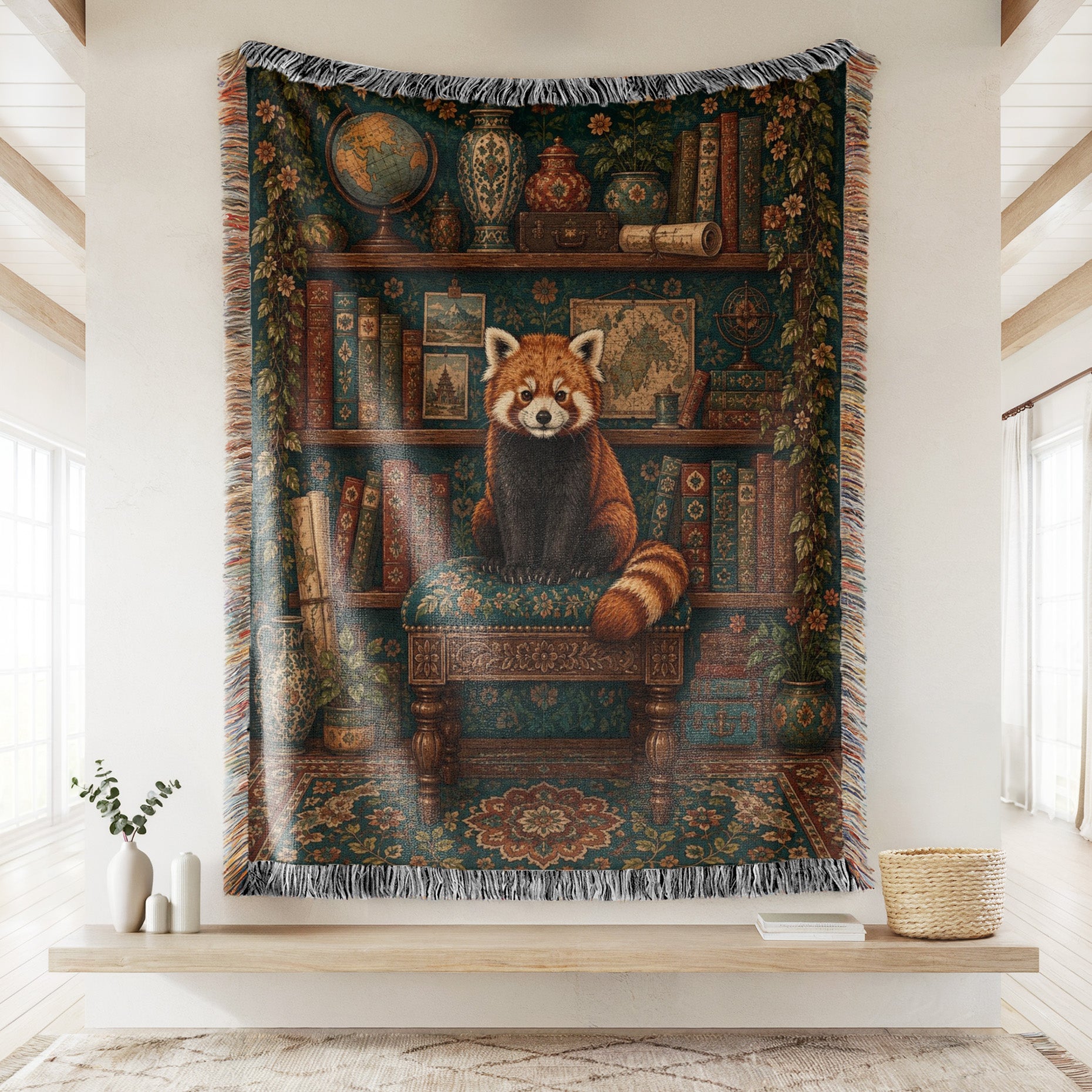 The Curious Red Panda Library Blanket Secondary image