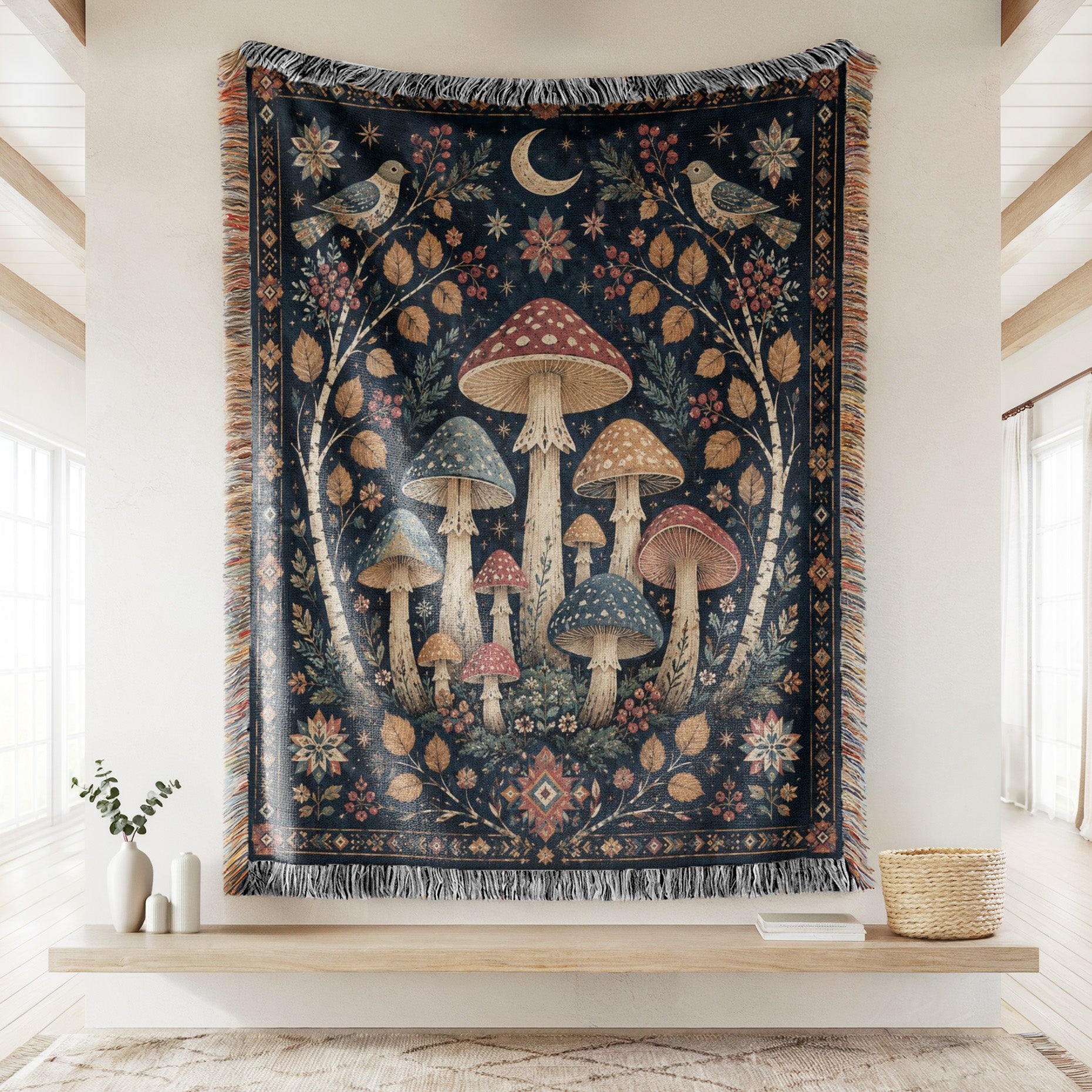 Moonlit Birch Mushroom Blanket Secondary image