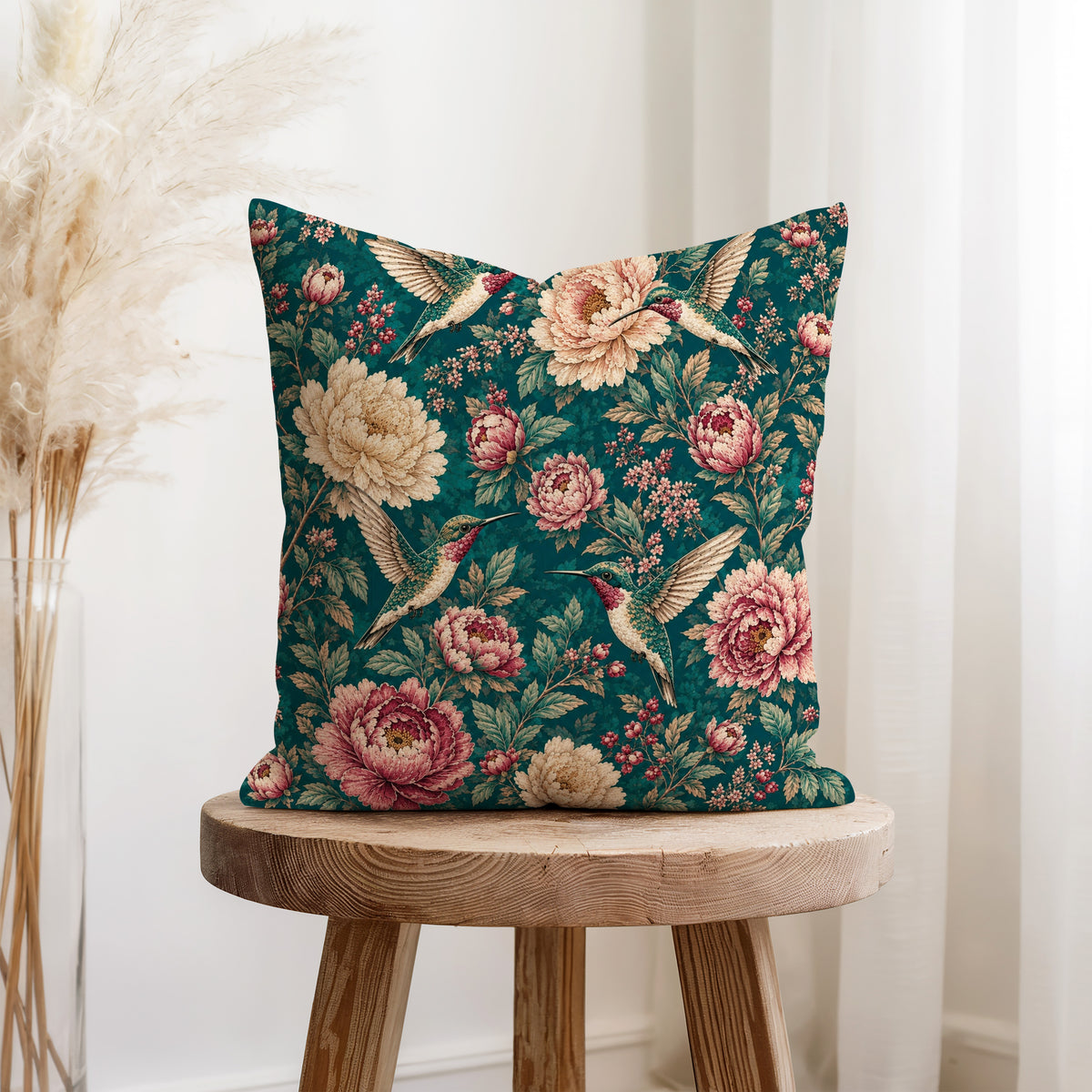 Hummingbird Garden – Peony Floral Pillow