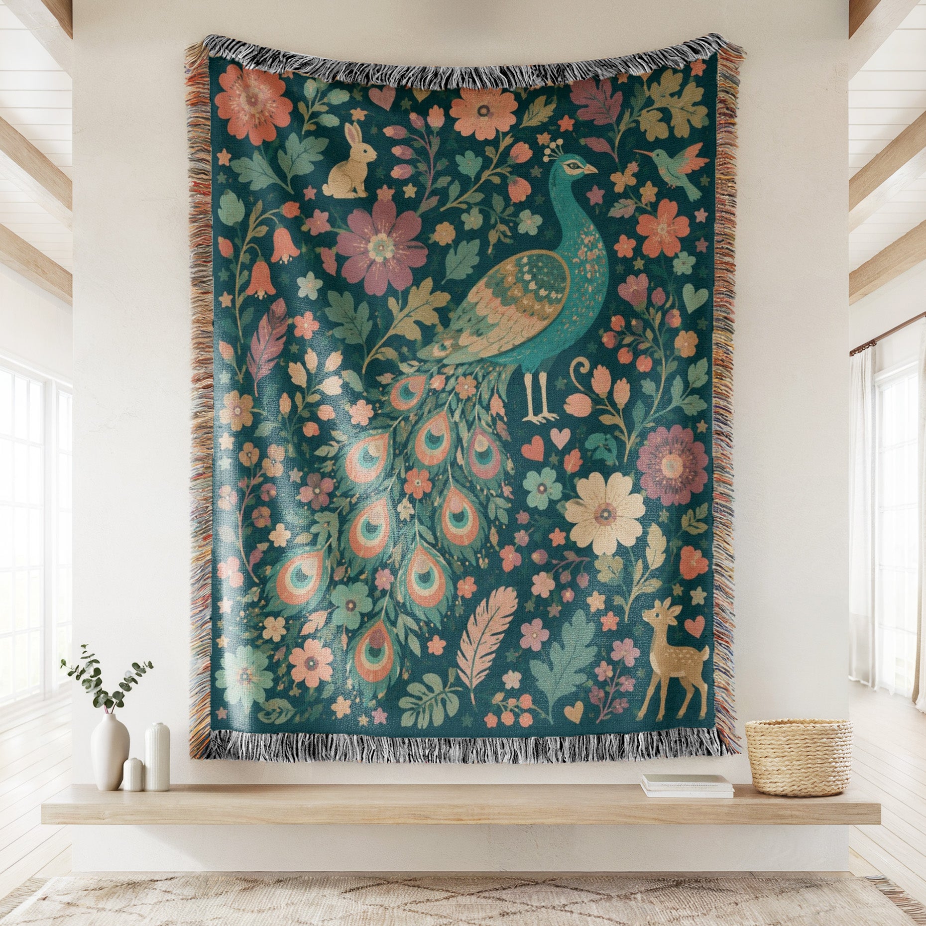 Floral Peacock Meadow Blanket Secondary image