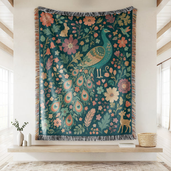 Floral Peacock Meadow Blanket
