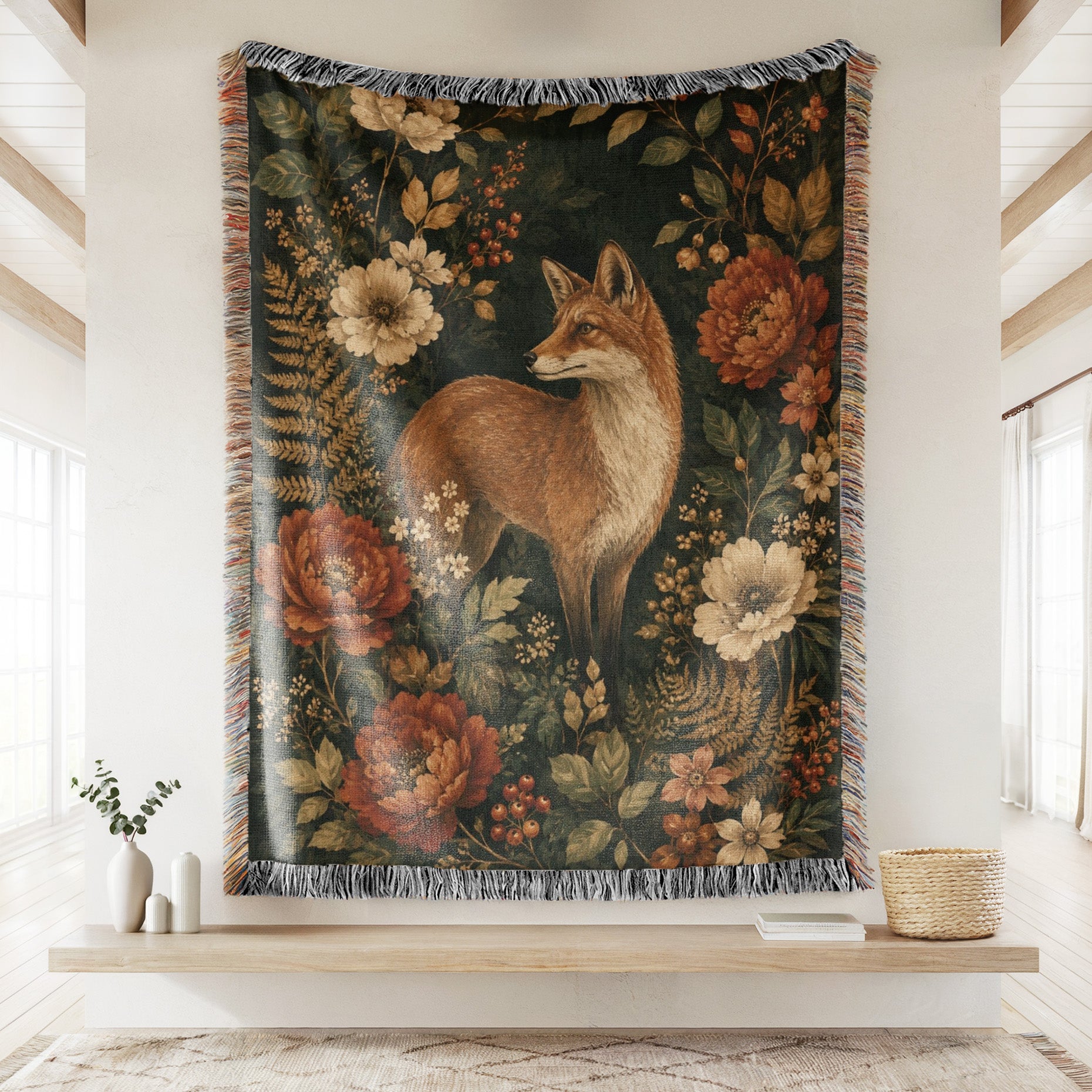 Autumn Fox Floral Blanket Secondary image