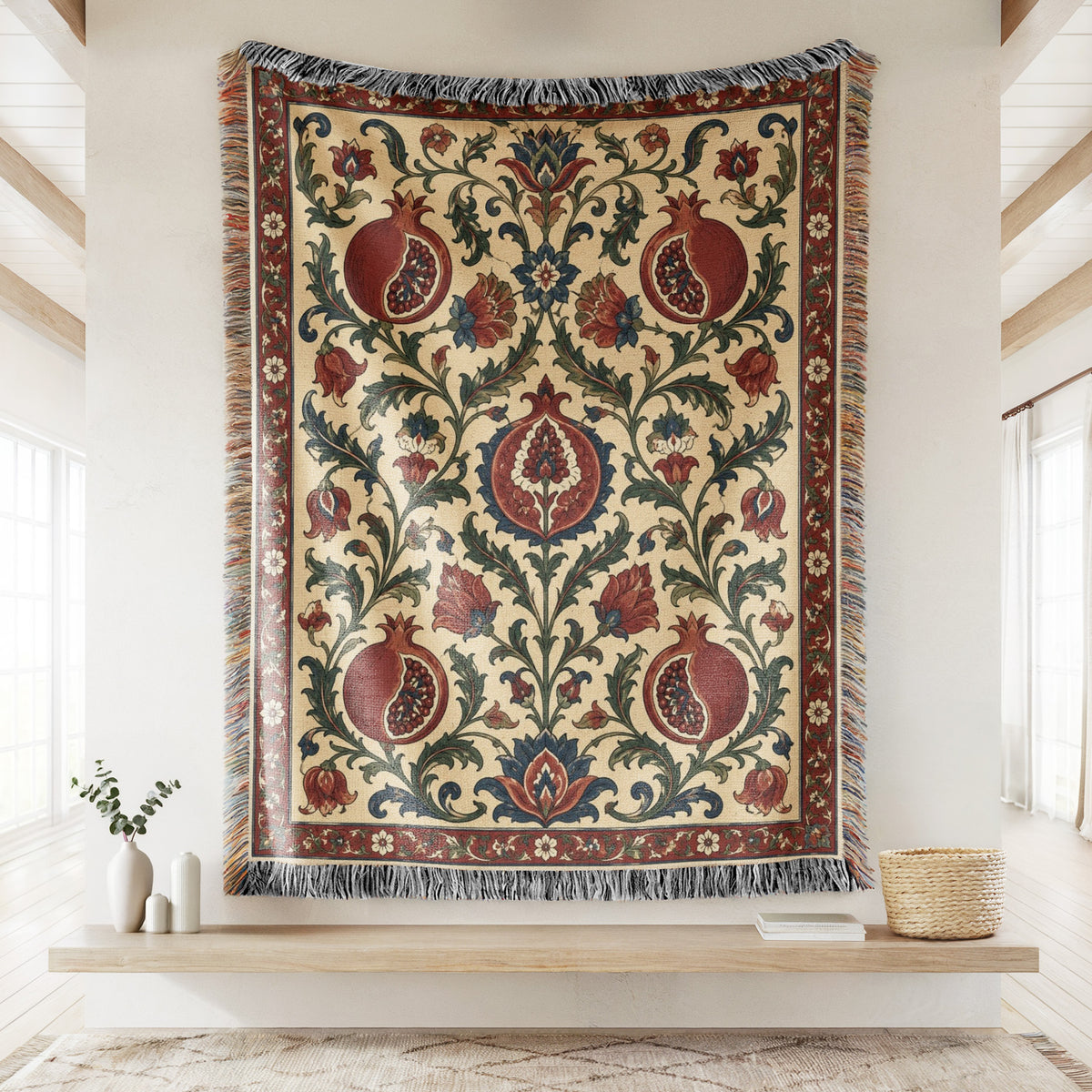 Ivory Pomegranate Garden Blanket