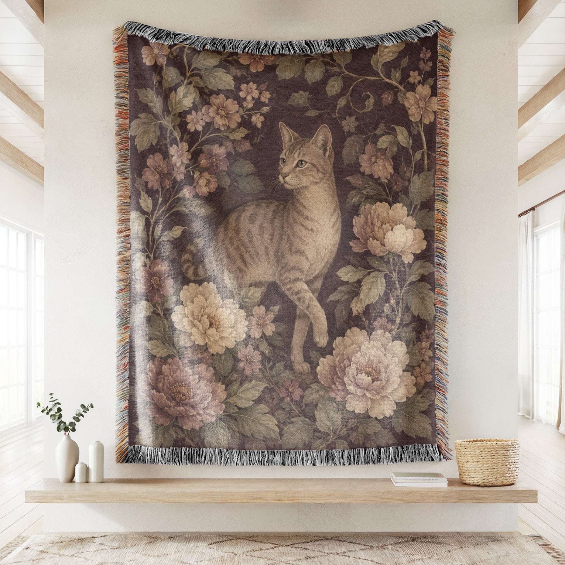 Vintage Floral Tabby Cat Blanket Secondary image