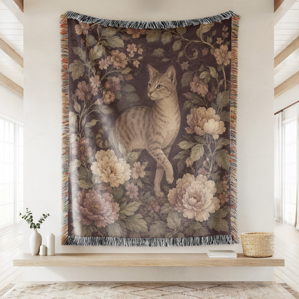 Vintage Floral Tabby Cat Blanket