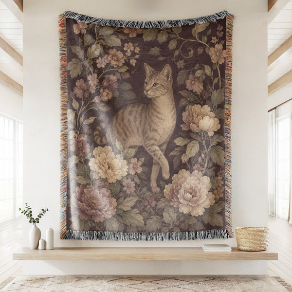 Vintage Floral Tabby Cat Blanket