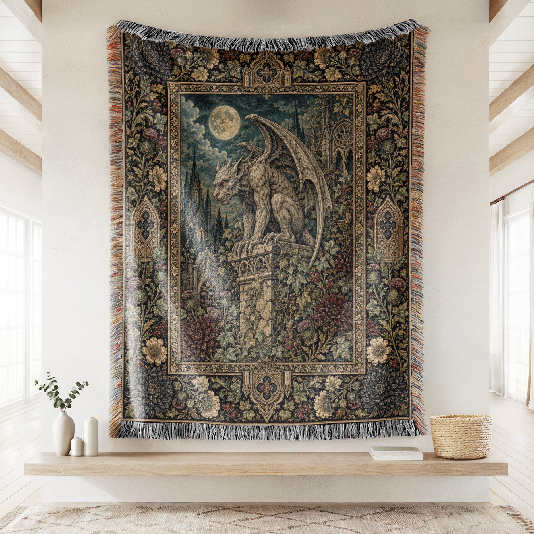 Moonlit Gargoyle Garden Blanket Secondary image