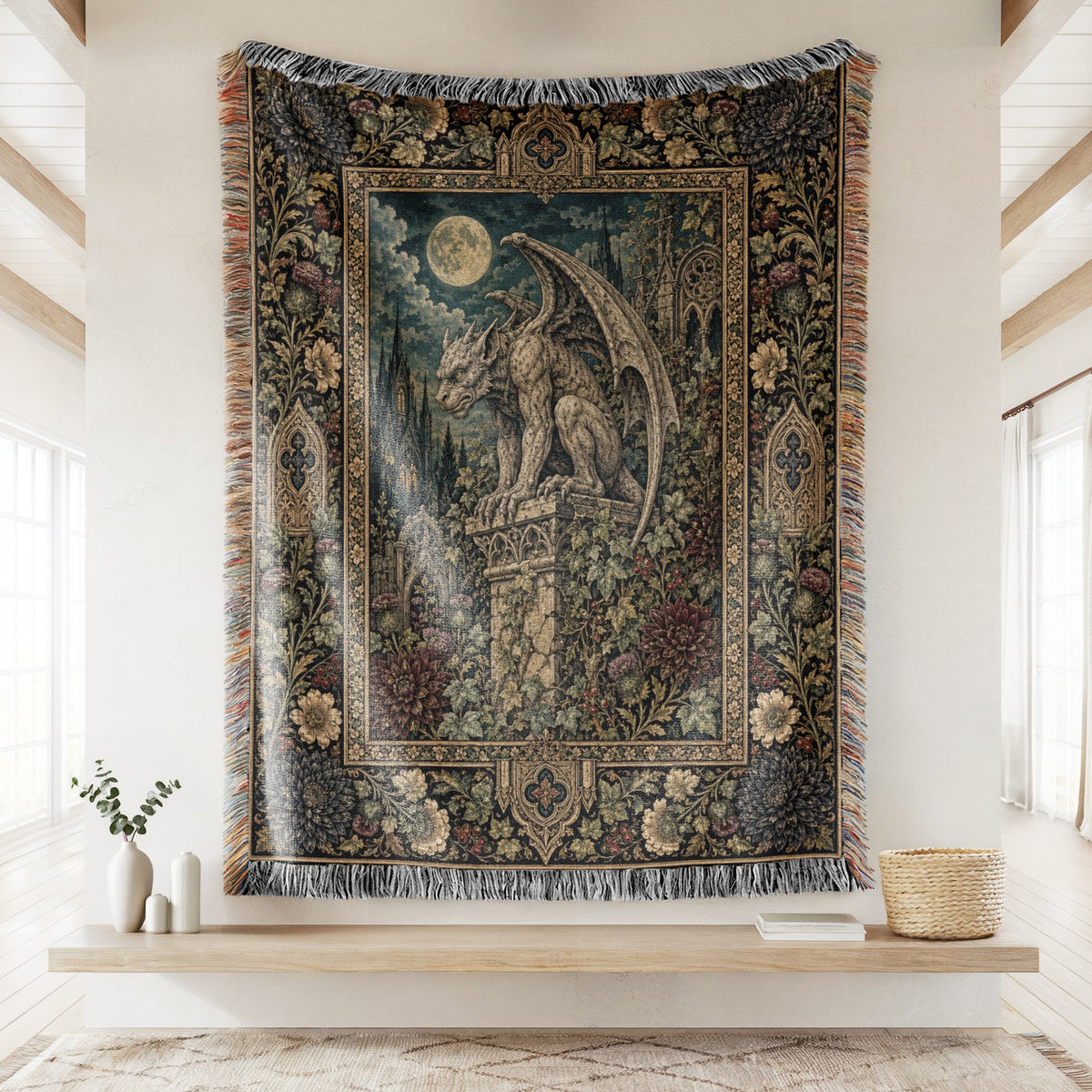 Moonlit Gargoyle Garden Blanket