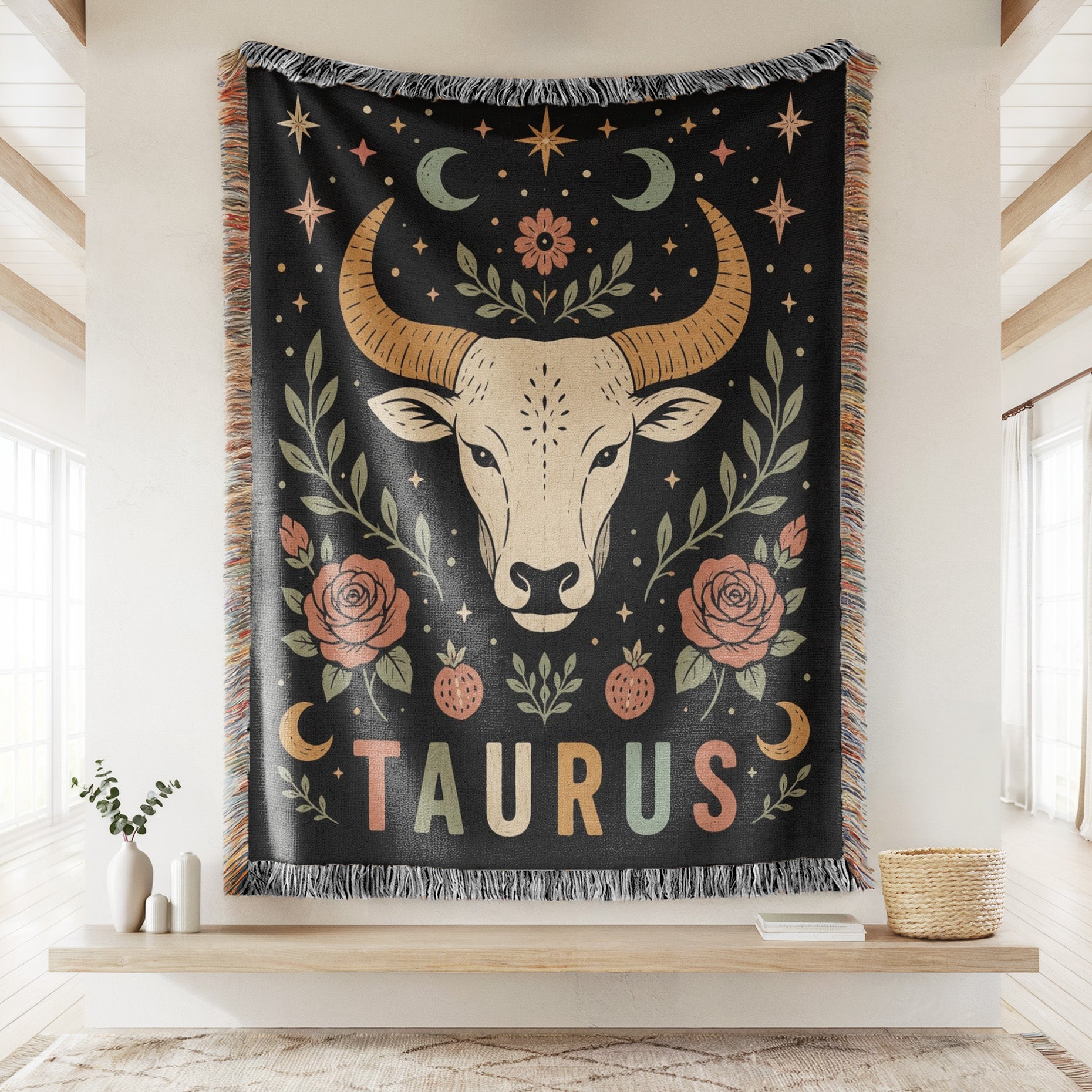 Taurus Moonlit Bull & Roses Blanket Secondary image