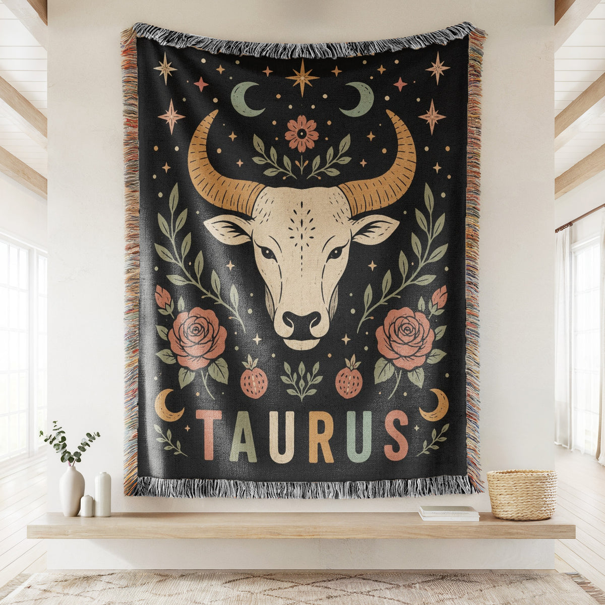 Taurus Moonlit Bull & Roses Blanket