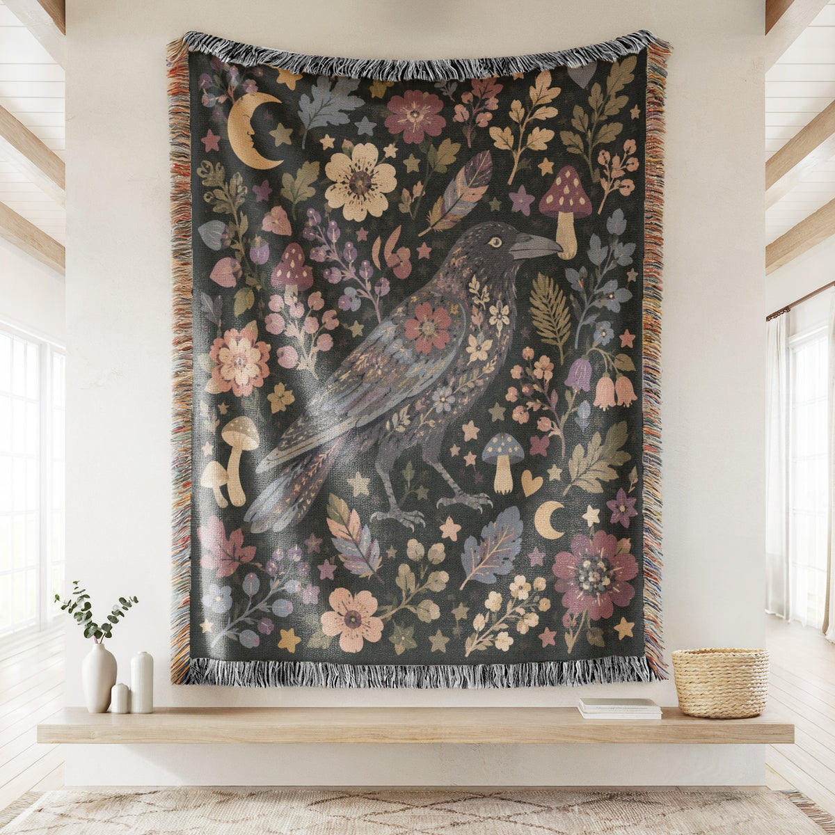 Moonlit Raven Garden Blanket