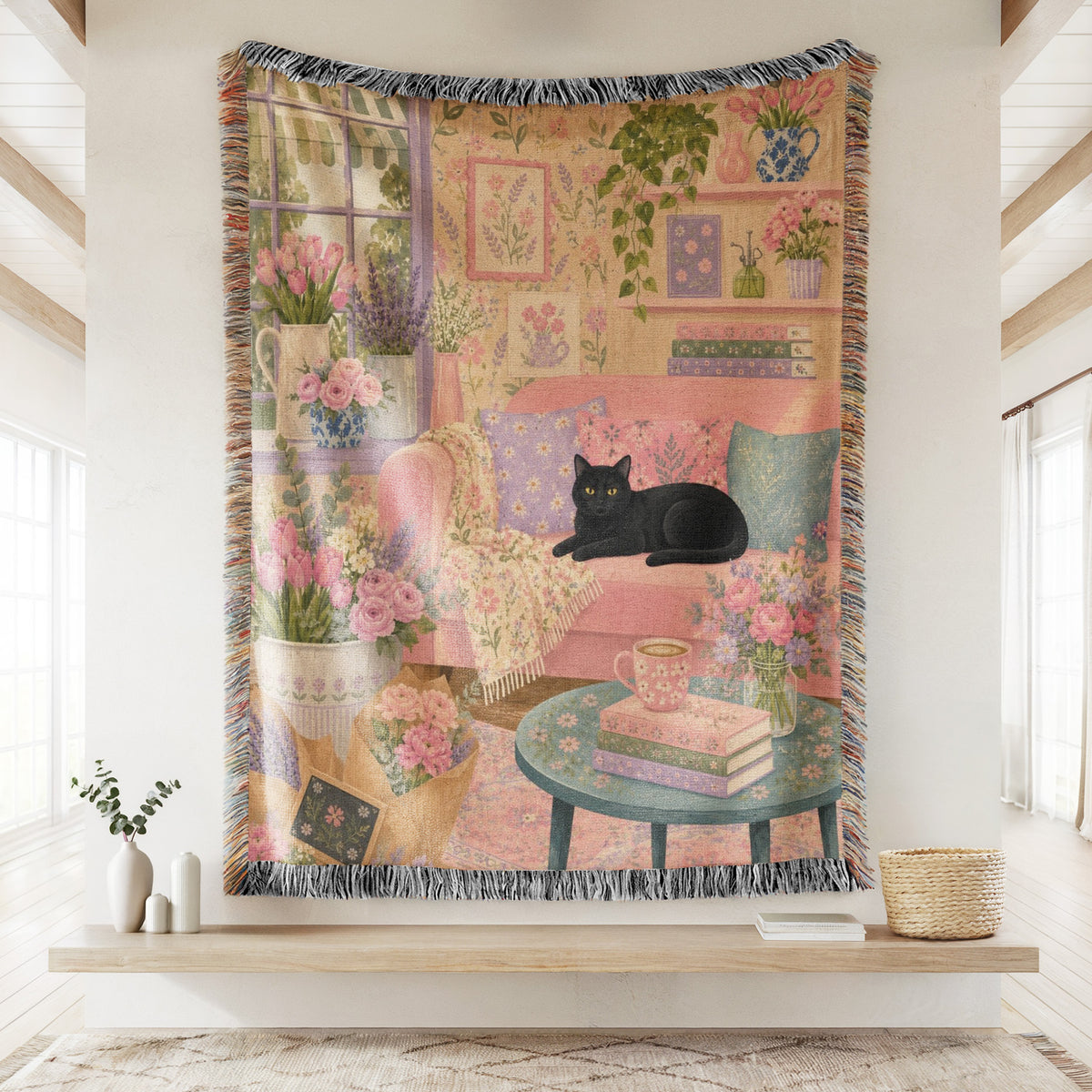 Pink Cottage Black Cat Blanket