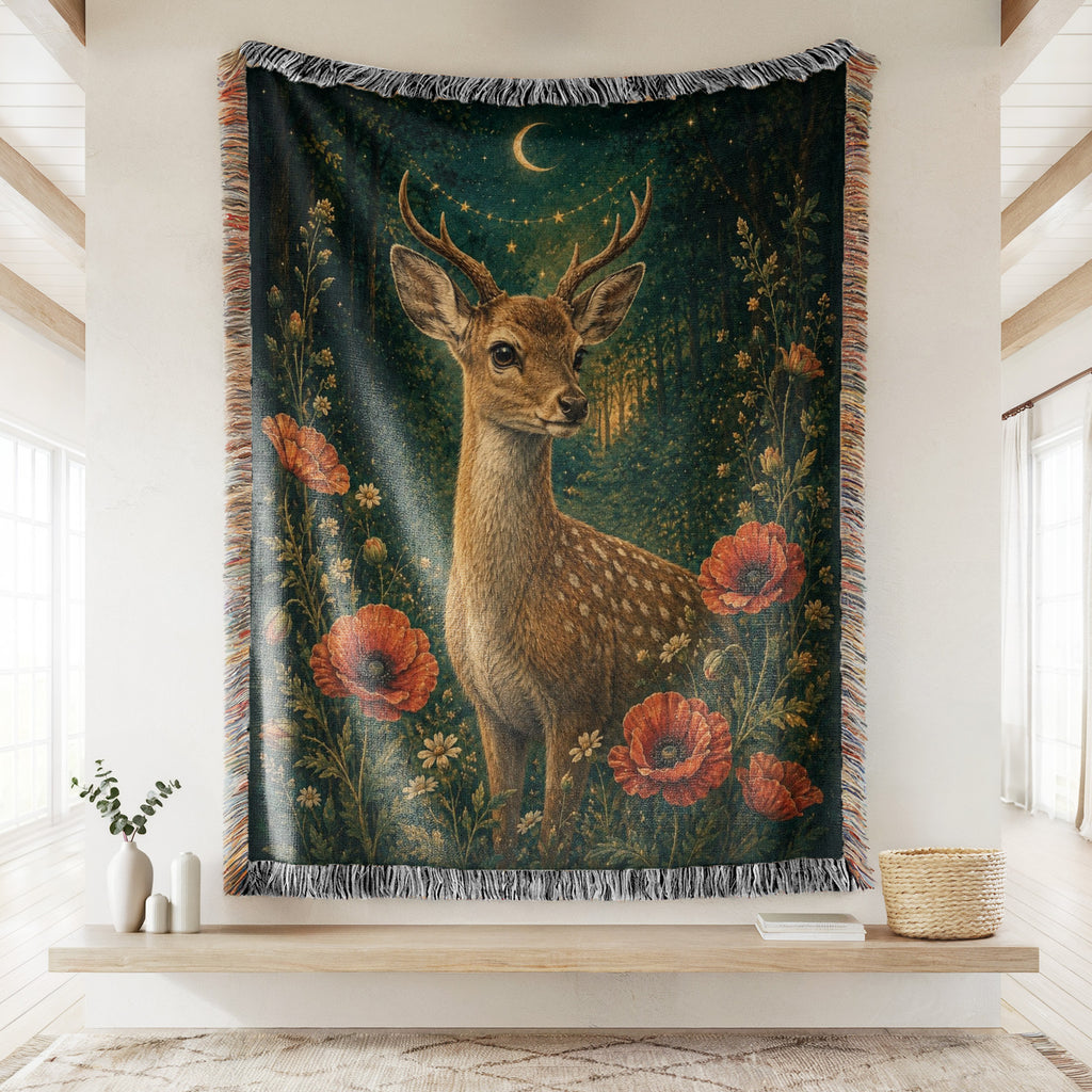Enchanted Moonlit Deer Blanket