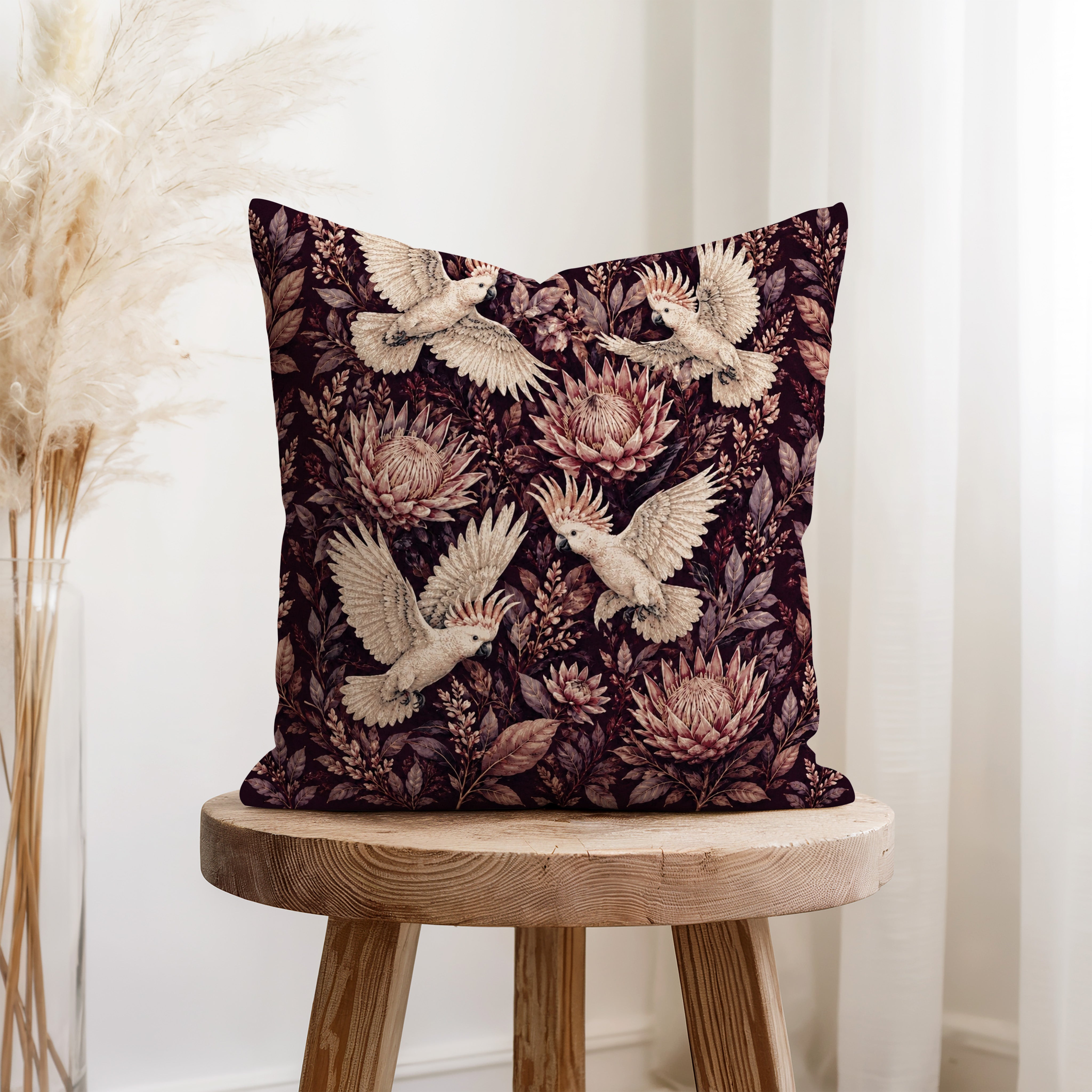 Cockatoos & Proteas – Dark Botanical Pillow Secondary image