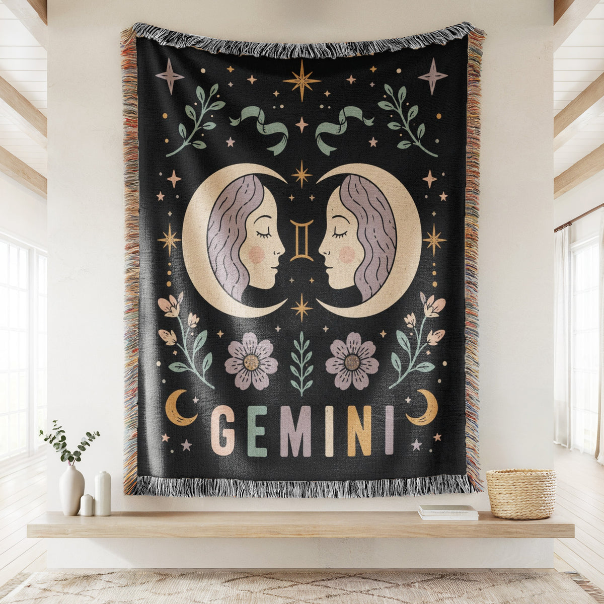Gemini Moon Twins Zodiac Blanket