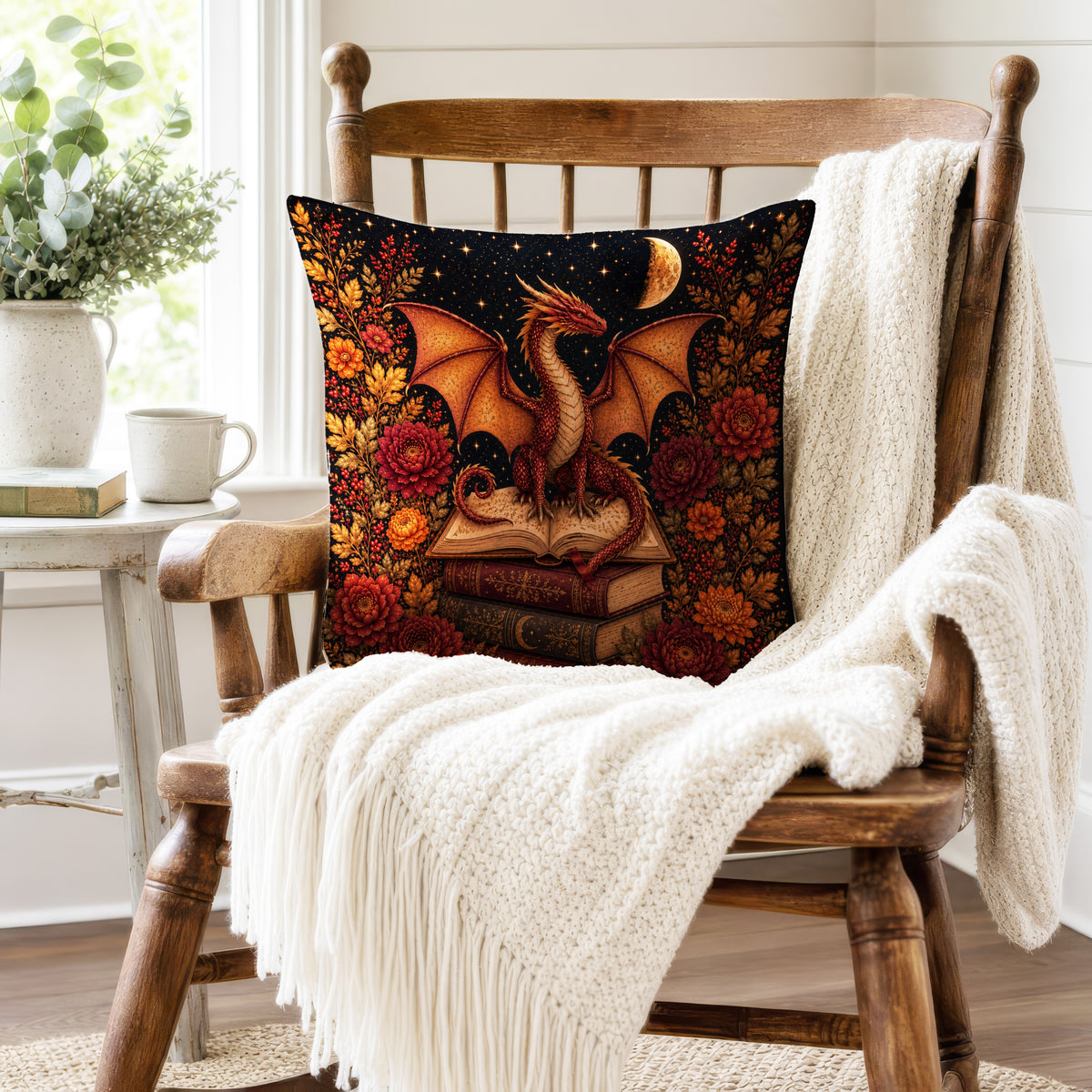 Ember Dragon Library – Autumn Fantasy Pillow