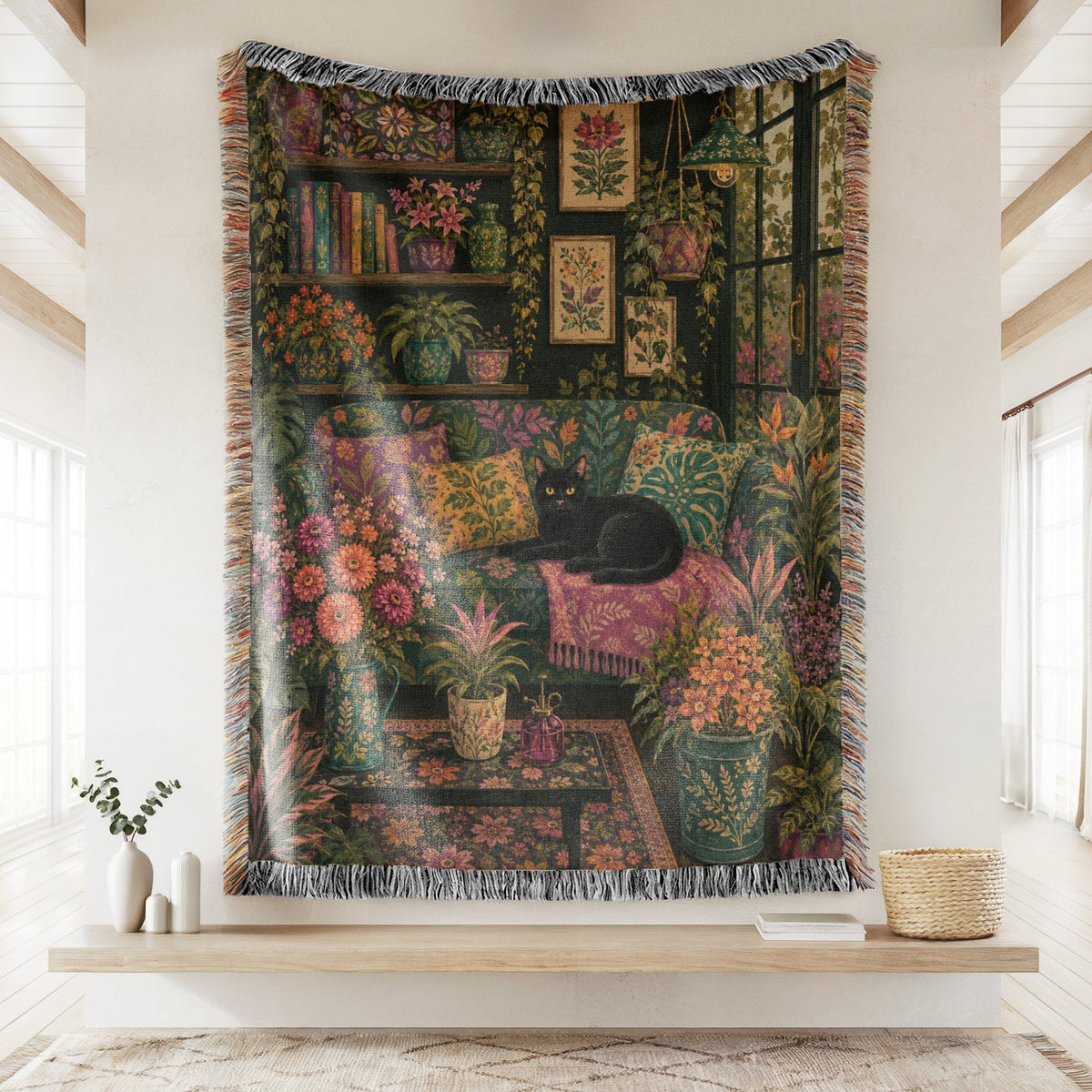 Dark Botanical Black Cat Blanket