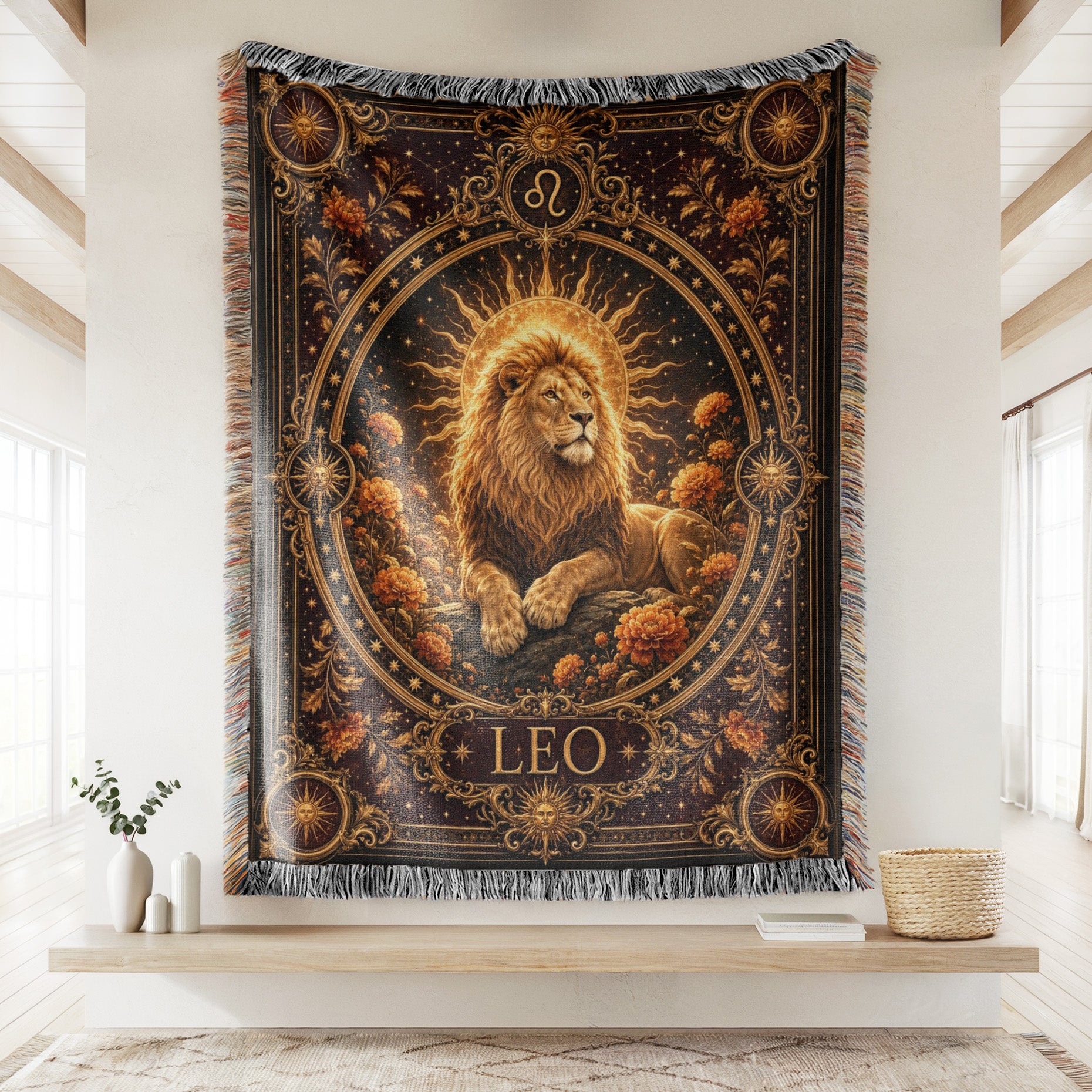 Leo Golden Sun Lion Zodiac Blanket Secondary image
