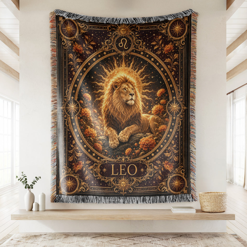 Leo Golden Sun Lion Zodiac Blanket