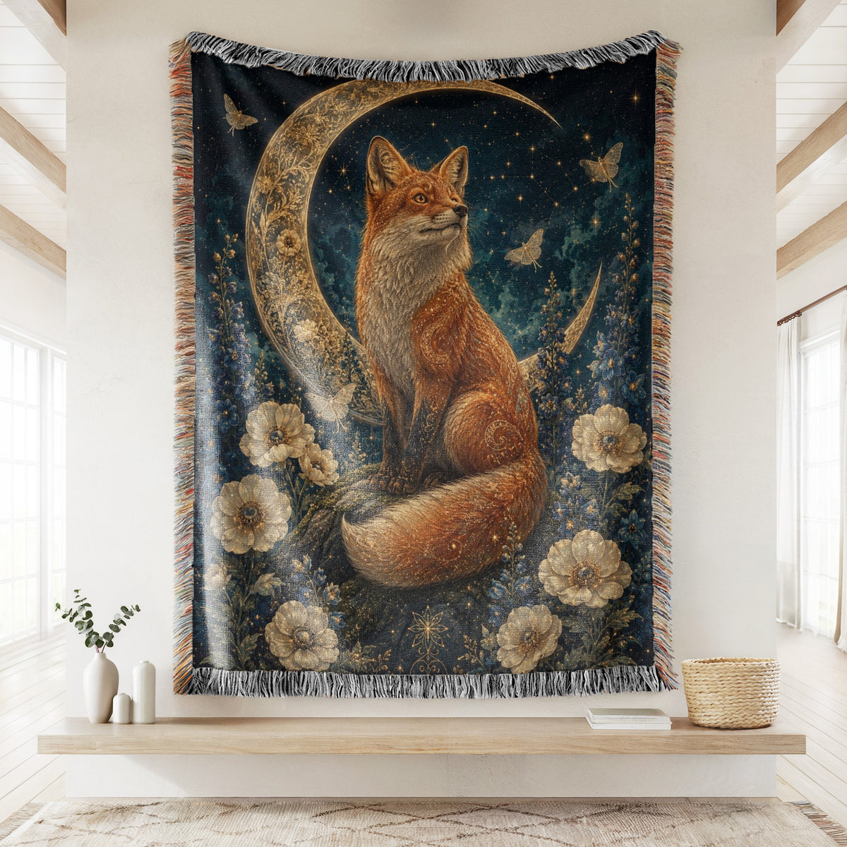 Celestial Fox Crescent Moon Blanket