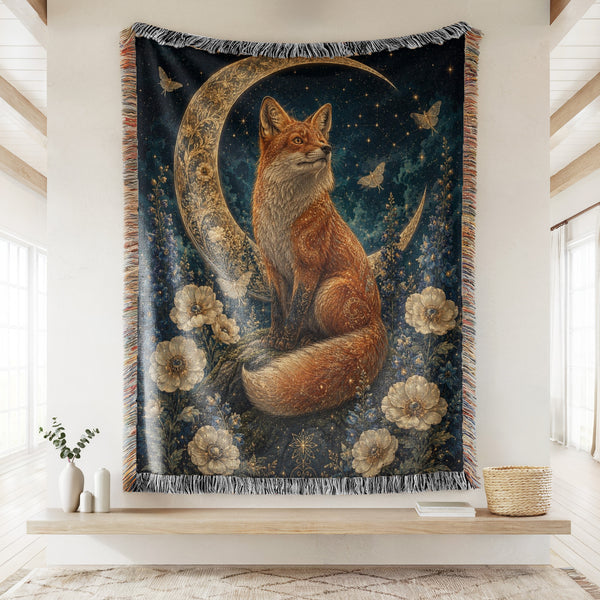 Celestial Fox Crescent Moon Blanket