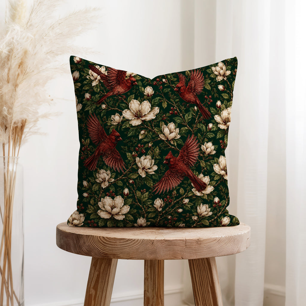 Cardinals & Magnolias – Woodland Bird Pillow