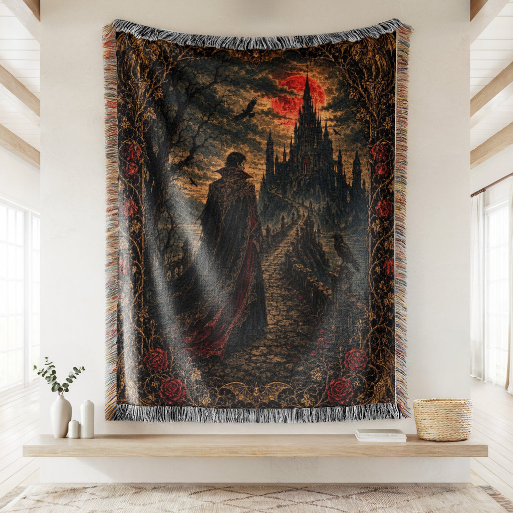 Crimson Moon Vampire Castle Blanket