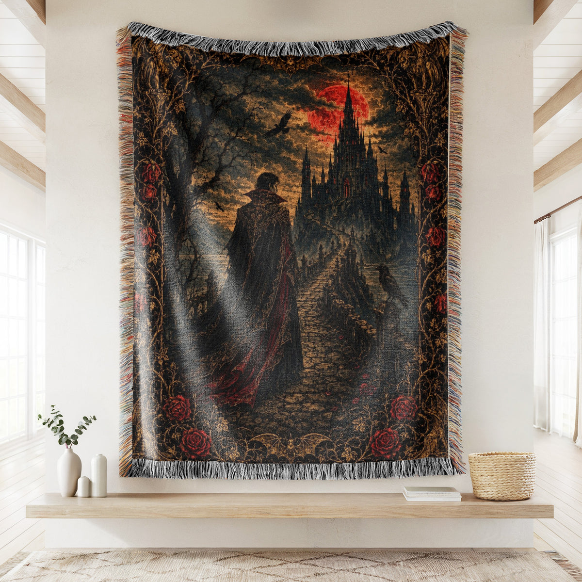 Crimson Moon Vampire Castle Blanket