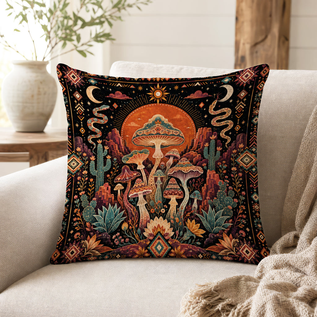 Desert Dream Mushrooms – Whimsical Southwest Pillow