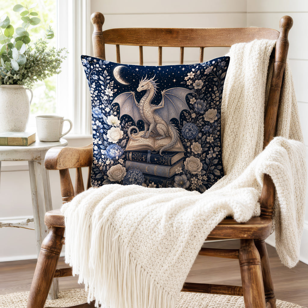 Silver Dragon Library – Blue Fantasy Pillow