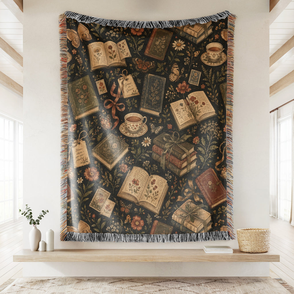 Vintage Botanical Book Pattern Blanket