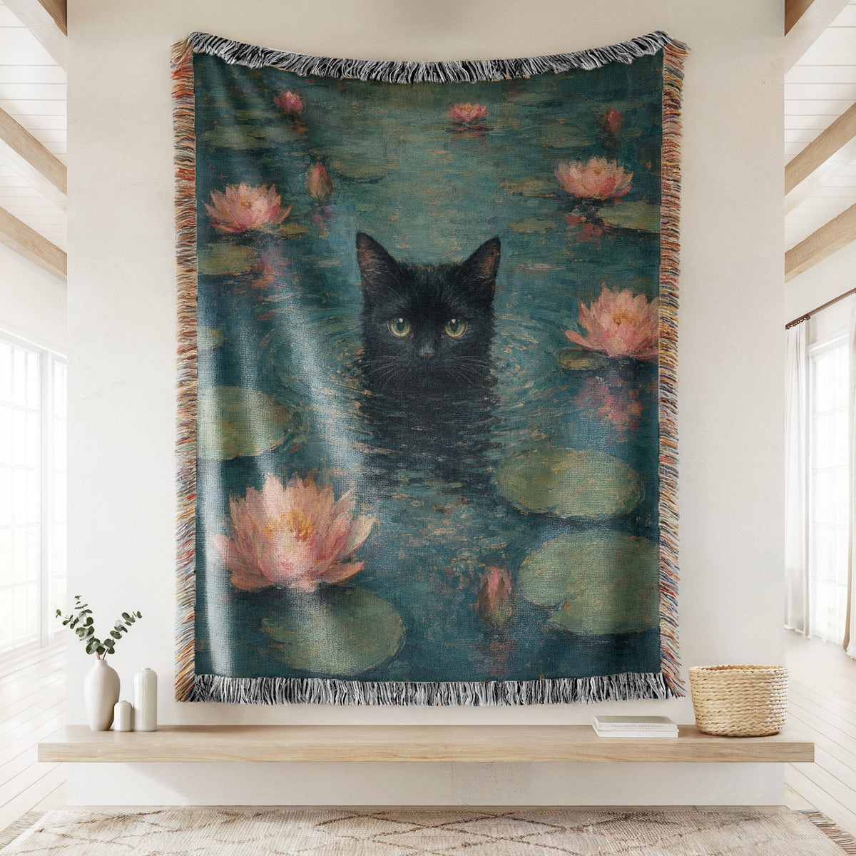 Water Lily Black Cat Blanket