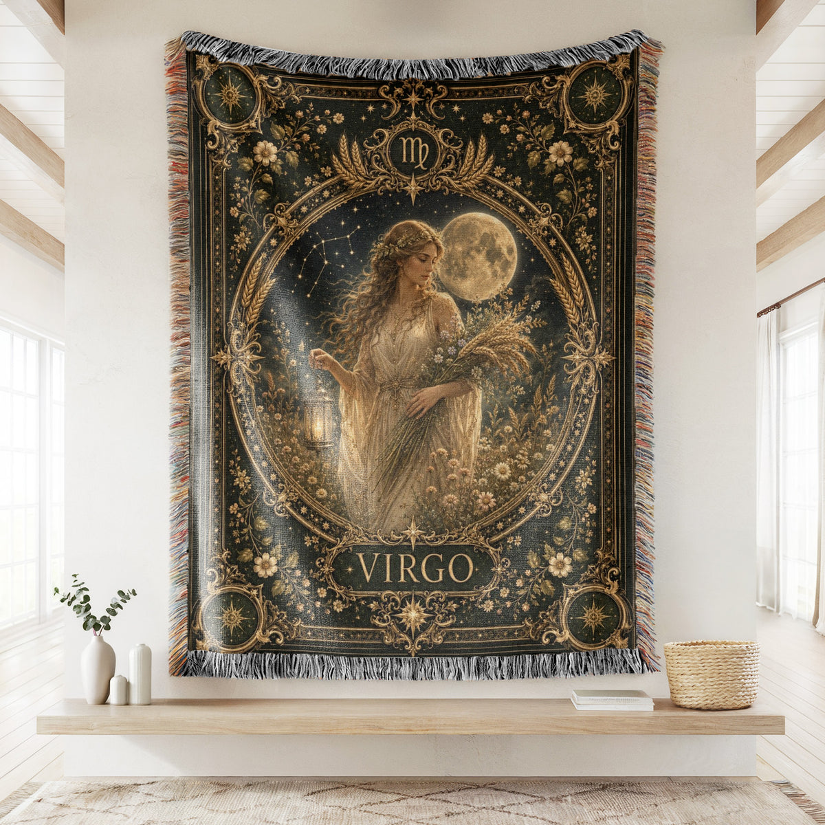Virgo Moonlit Harvest Maiden Zodiac Blanket
