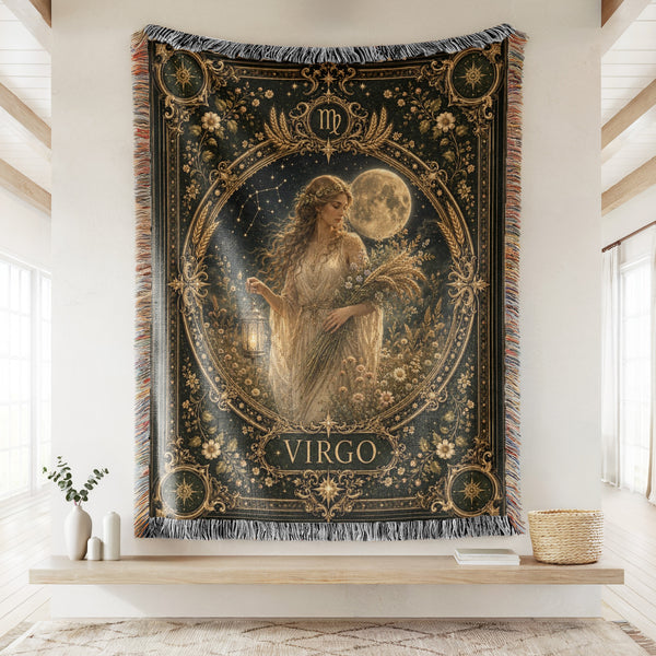 Virgo Moonlit Harvest Maiden Zodiac Blanket