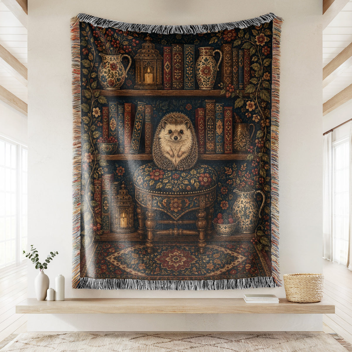 The Hedgehog's Candlelit Library Blanket