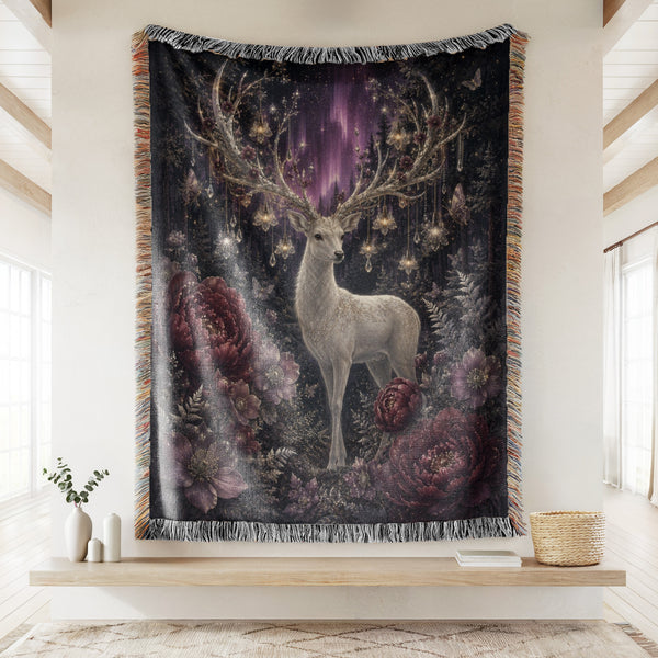 Enchanted White Stag Aurora Blanket