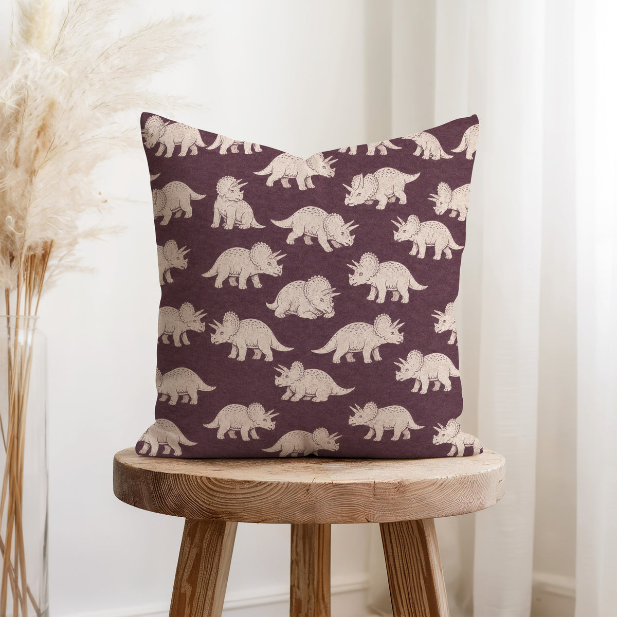 Little Triceratops – Plum Dinosaur Pillow