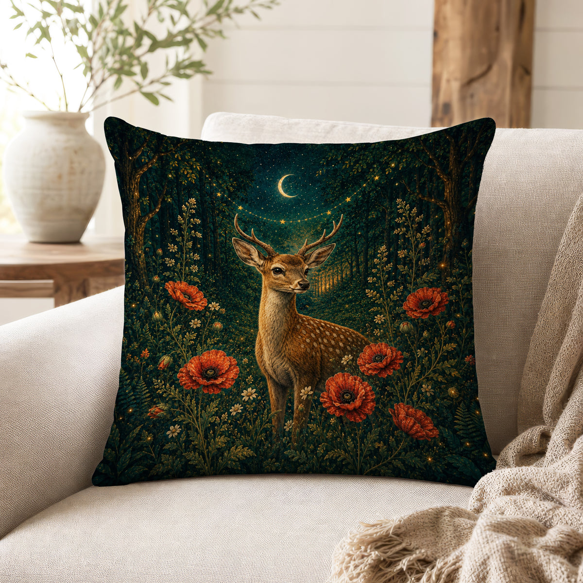 The Moonlit Fawn – Enchanted Woodland Pillow