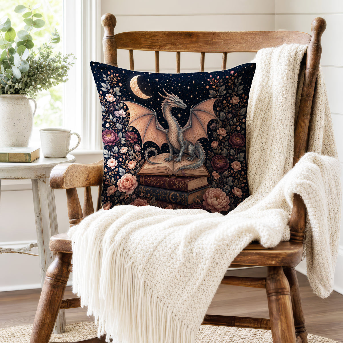 Rosemoon Dragon Library – Gothic Fantasy Pillow