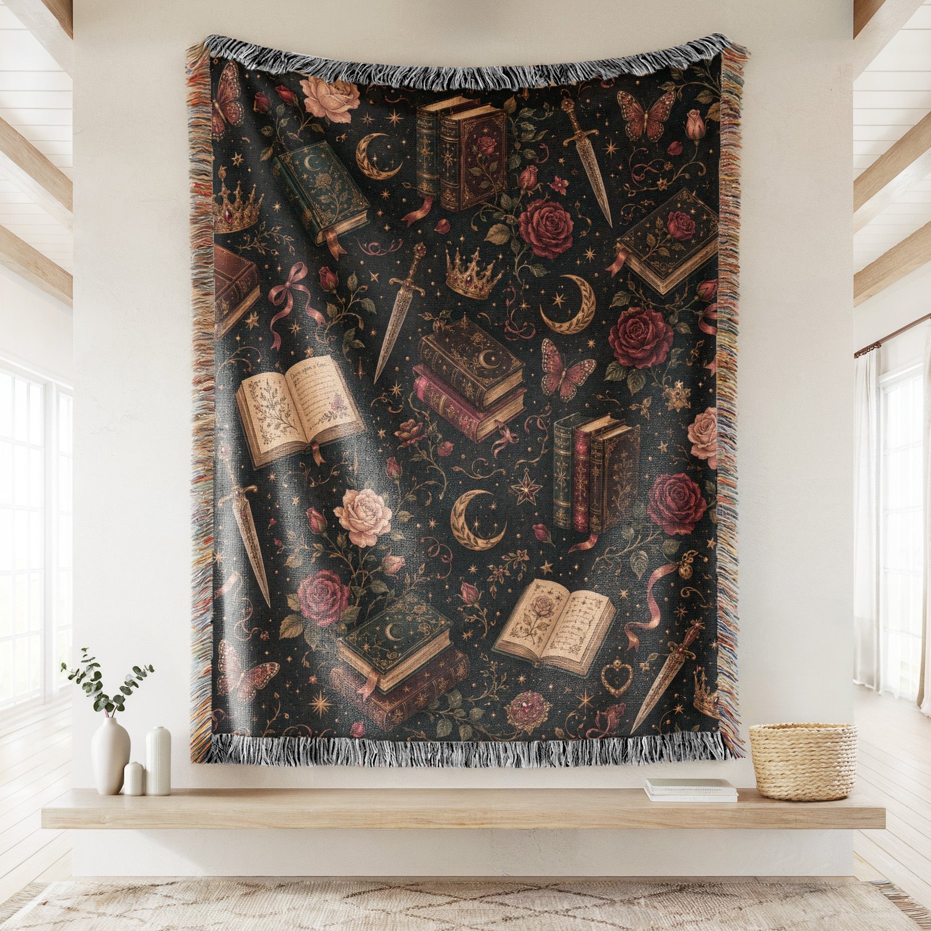 Gothic Romance Books & Roses Blanket Secondary image