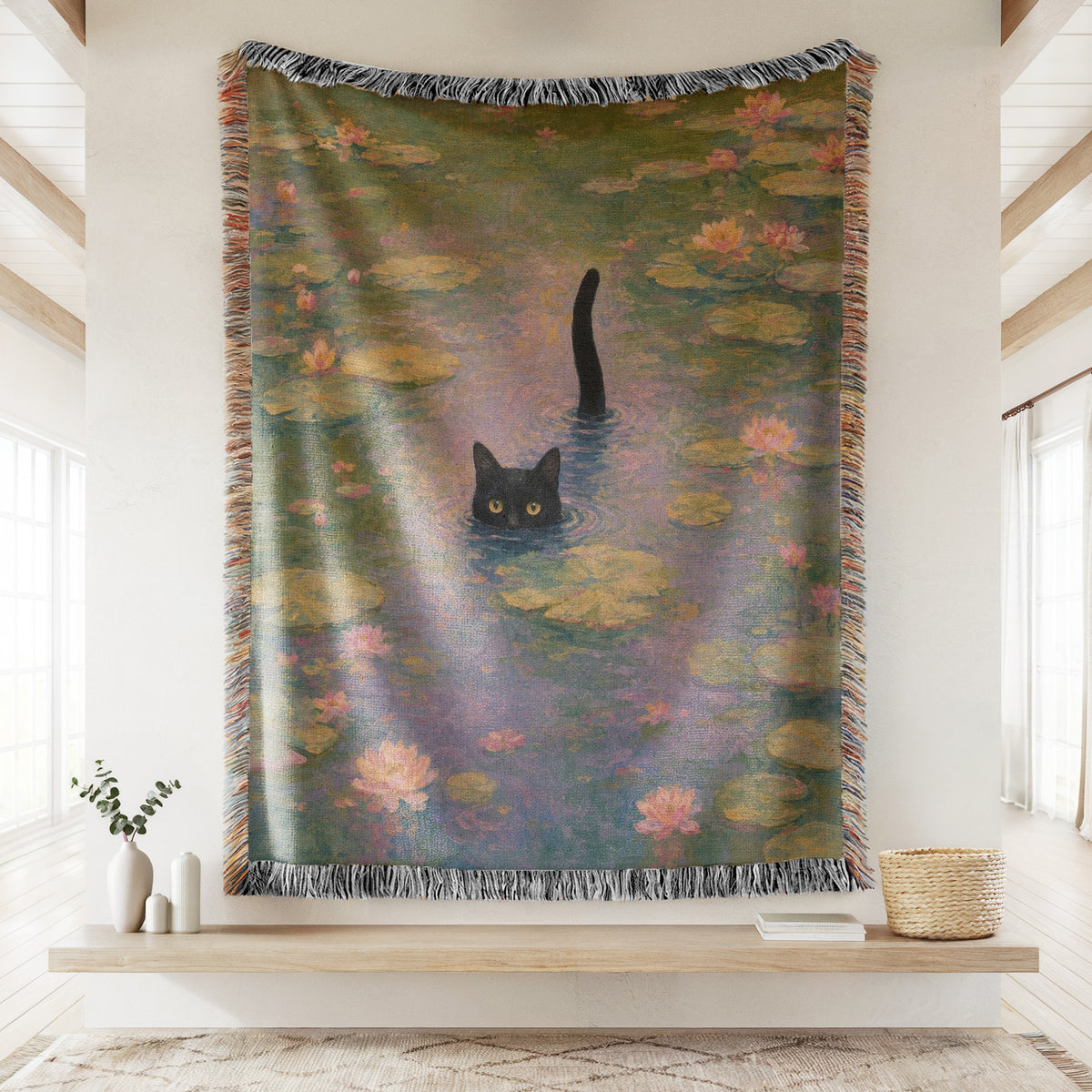 Lilypad Swimmer Black Cat Blanket