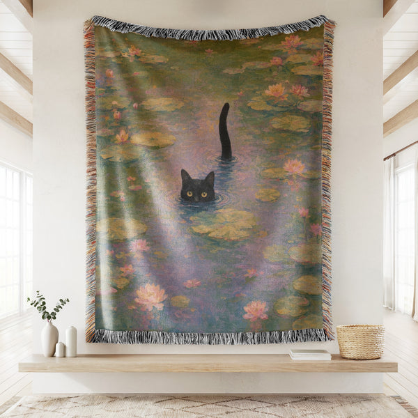 Lilypad Swimmer Black Cat Blanket