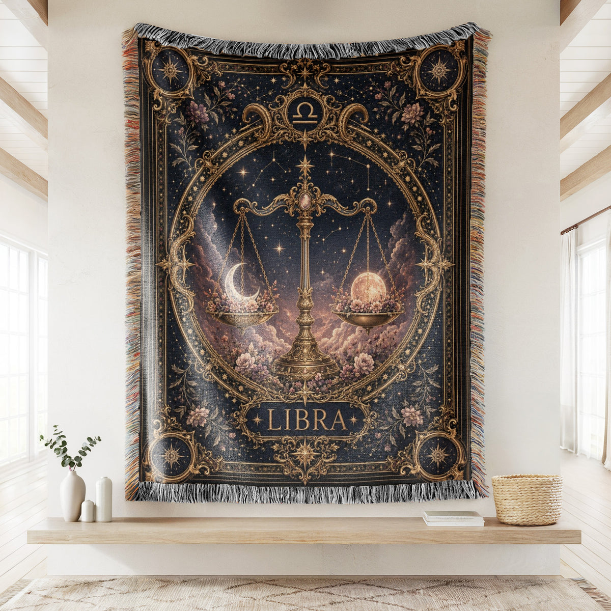 Libra Celestial Balance Scales Zodiac Blanket
