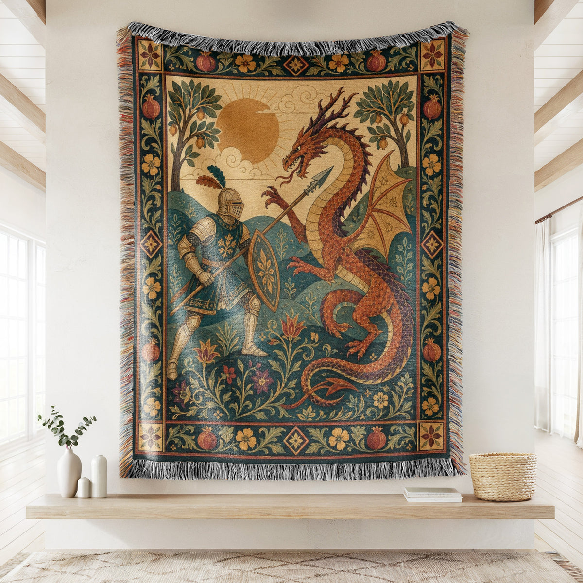 The Sunlit Dragon Duel Blanket