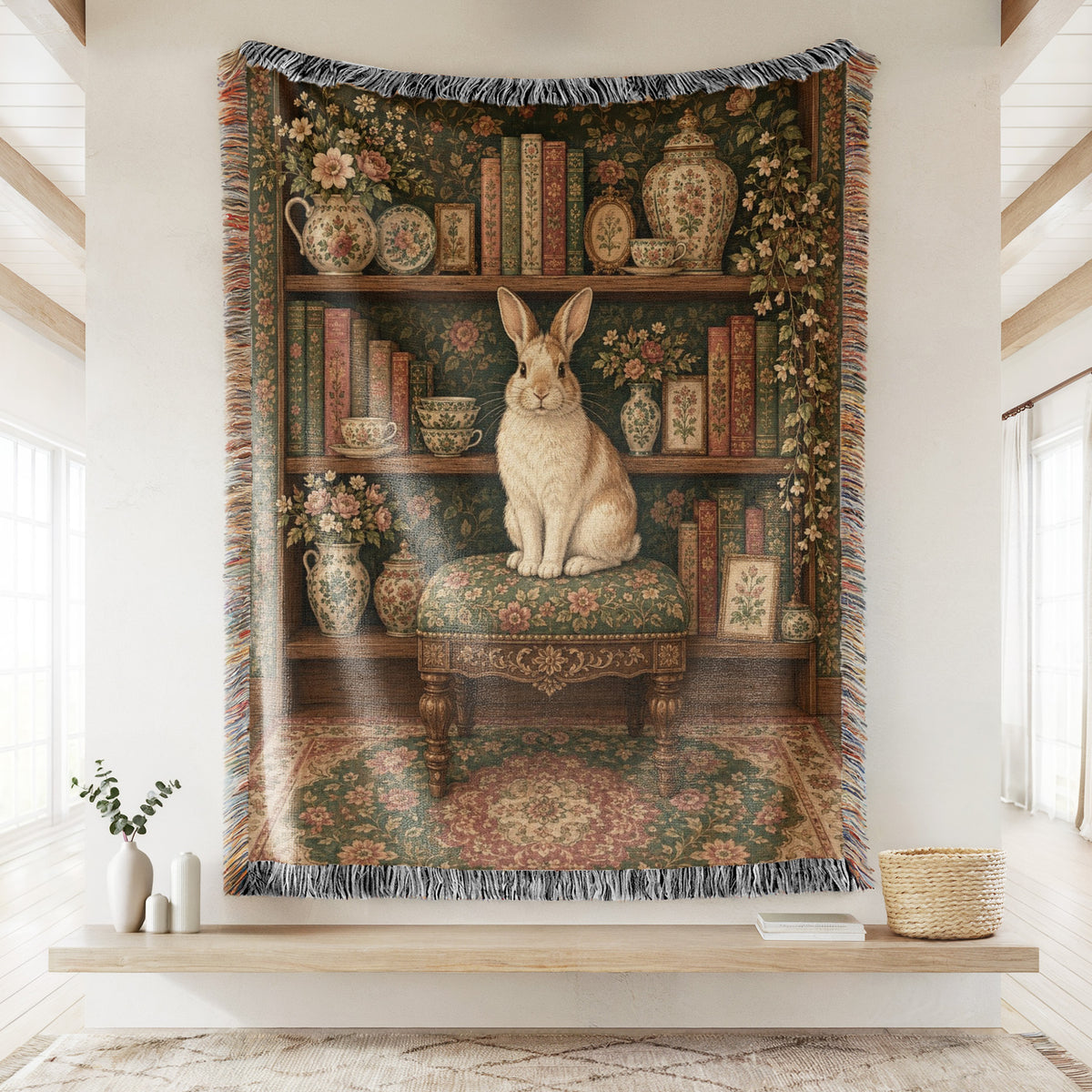 The Rabbit's Botanical Library Blanket