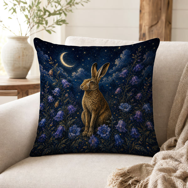 The Moonlit Hare – Enchanted Woodland Pillow